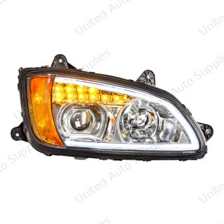 Chrome Projection Headlight With LED Turn Signal & Position Light For 2008-2017 Kenworth T660 - Passenger
