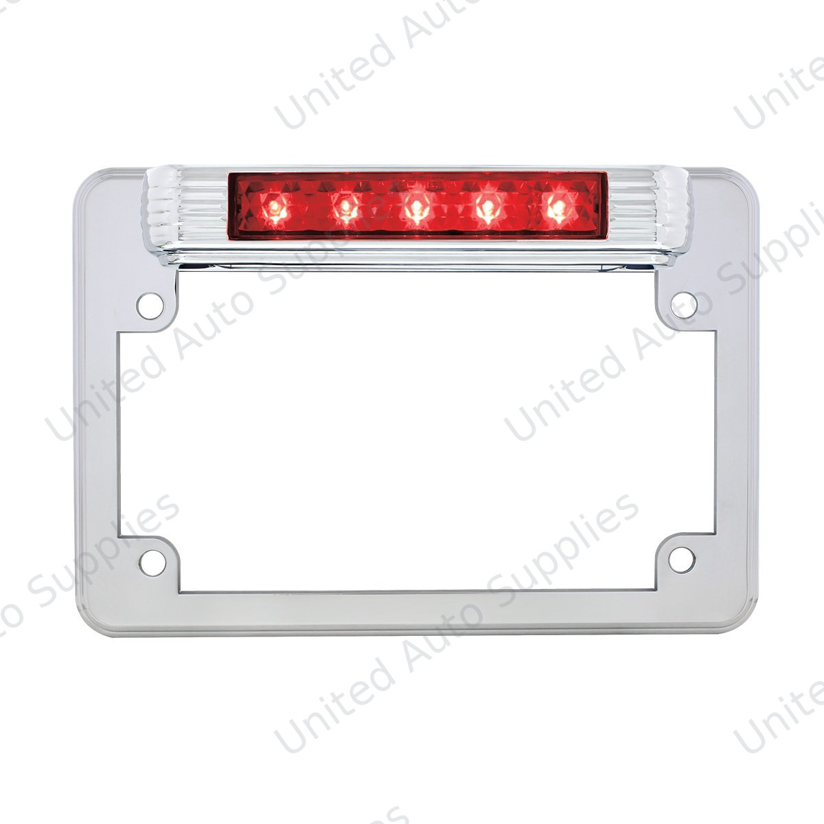 Chrome Motorcycle License Plate Frame With 3rd Brake Light - Red LED/Red Lens