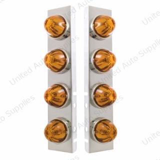 SS Front Air Cleaner Bracket With 8X Glass Watermelon Lights & SS Bezels For Peterbilt-Amber Lens