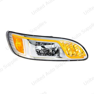Chrome LED Headlight With LED Turn, Position, & DRL For Peterbilt 386(2005-2015) & 387(1999-2010)- Passenger