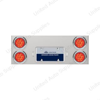 33-3/4" Stainless Rear Center Panel With Four 7 LED 4" Reflector Lights & Bezels - Red LED/Red Lens