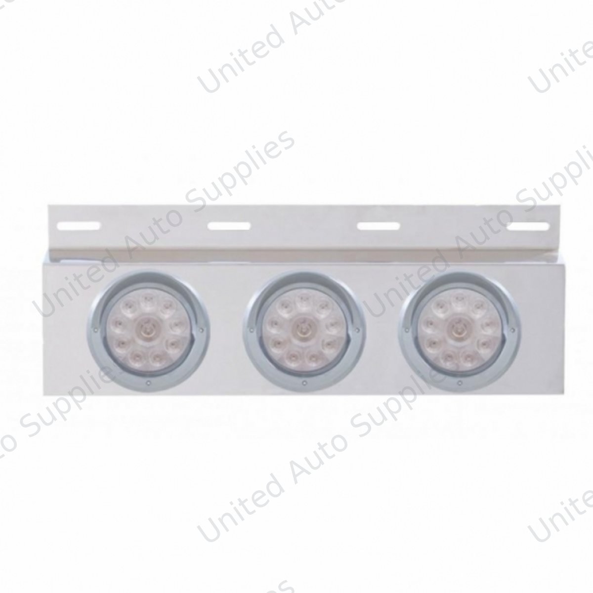Stainless Top Mud Flap Plate With 3X 10 LED 4" Lights & Visors - Red LED/Clear Lens (Each)