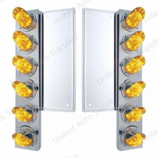 FL SS Front Air Cleaner Bracket With 12X 11 LED Watermelon Lights & Visors -Amber LED & Lens