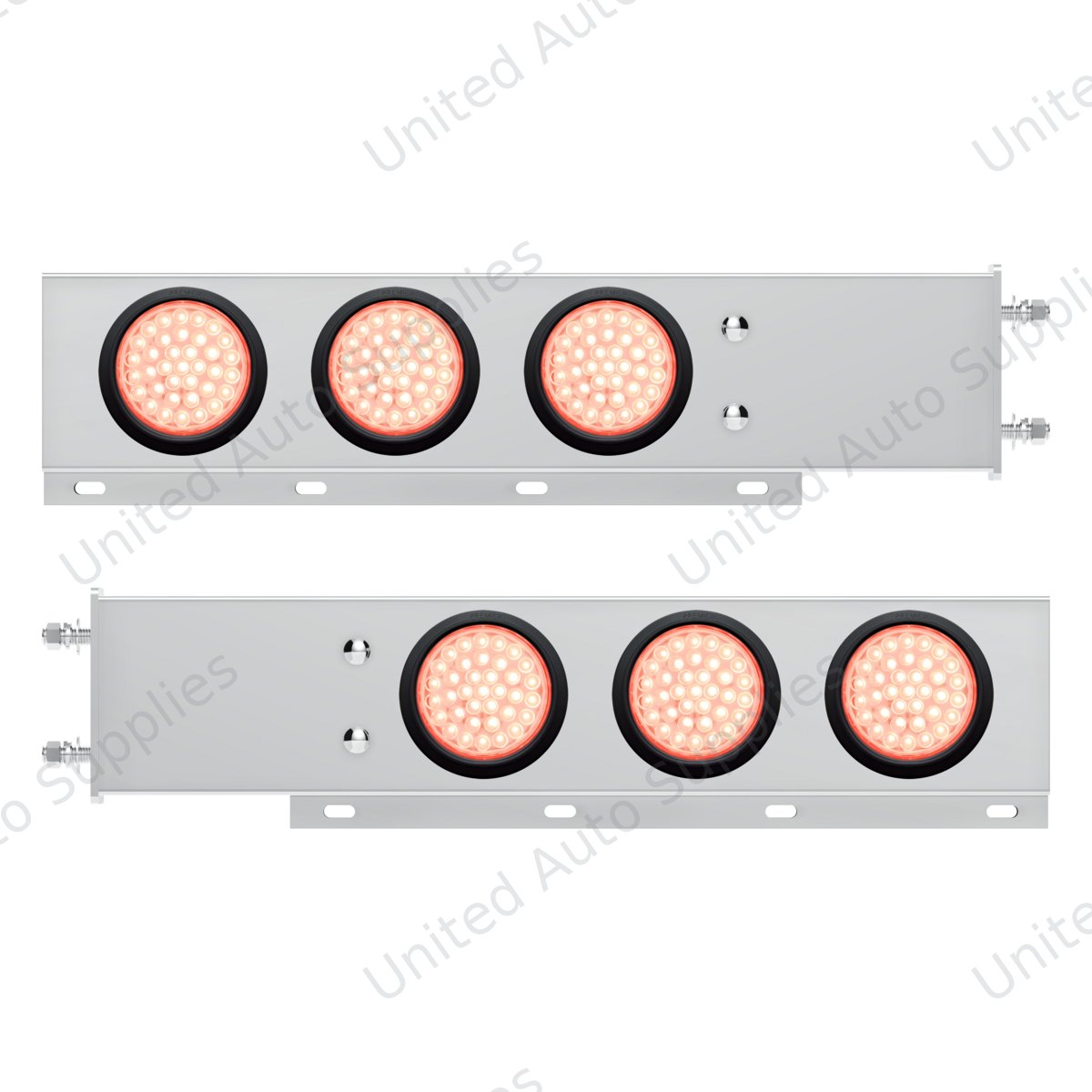 3-3/4" Bolt Pattern Deluxe SS Spring Loaded Bar W/6X 36 LED 4" Light -Red LED/Clear Lens (Pair)