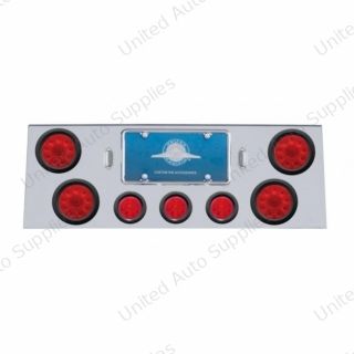 SS Rear Center Panel With 4X 10 LED 4" Lights & 3X 13 LED 2.5" Beehive Lights -Red LED & Lens
