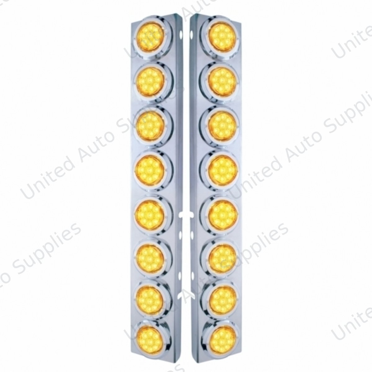SS Front Air Cleaner Bracket With 16X 9 LED 2" Reflector Lights & Bezels For Peterbilt-Amber LED & Lens