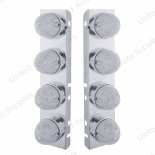 SS Front Air Cleaner Bracket With 8X 19 LED Bullet Style Lights & Bezels For Peterbilt-Amber LED/Clear Lens