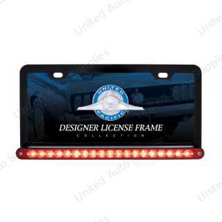 Black License Plate Frame With 19 LED 12" Reflector Light Bar - Red LED/Red Lens