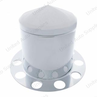 Chrome Pointed Rear Axle Cover 3PC Kit For 1-1/2" Nut Cover - Aluminum Wheel