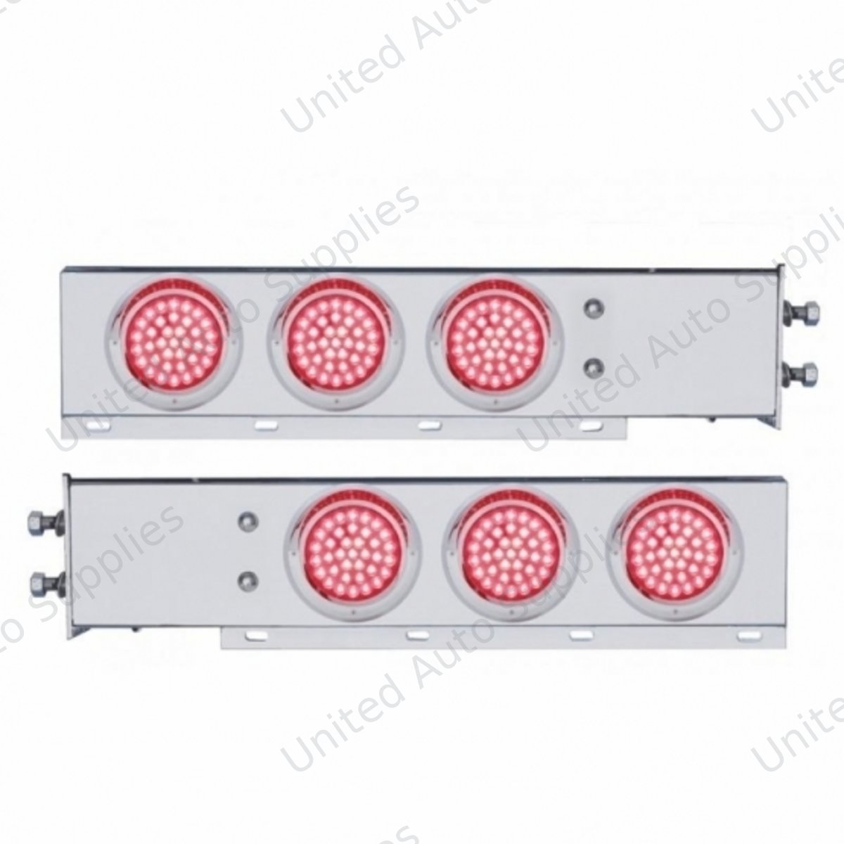 2.5" Bolt Pattern Chrome Spring Loaded Bar W/6X 36 LED 4" Lights & Visors -Red LED & Lens (Pair)