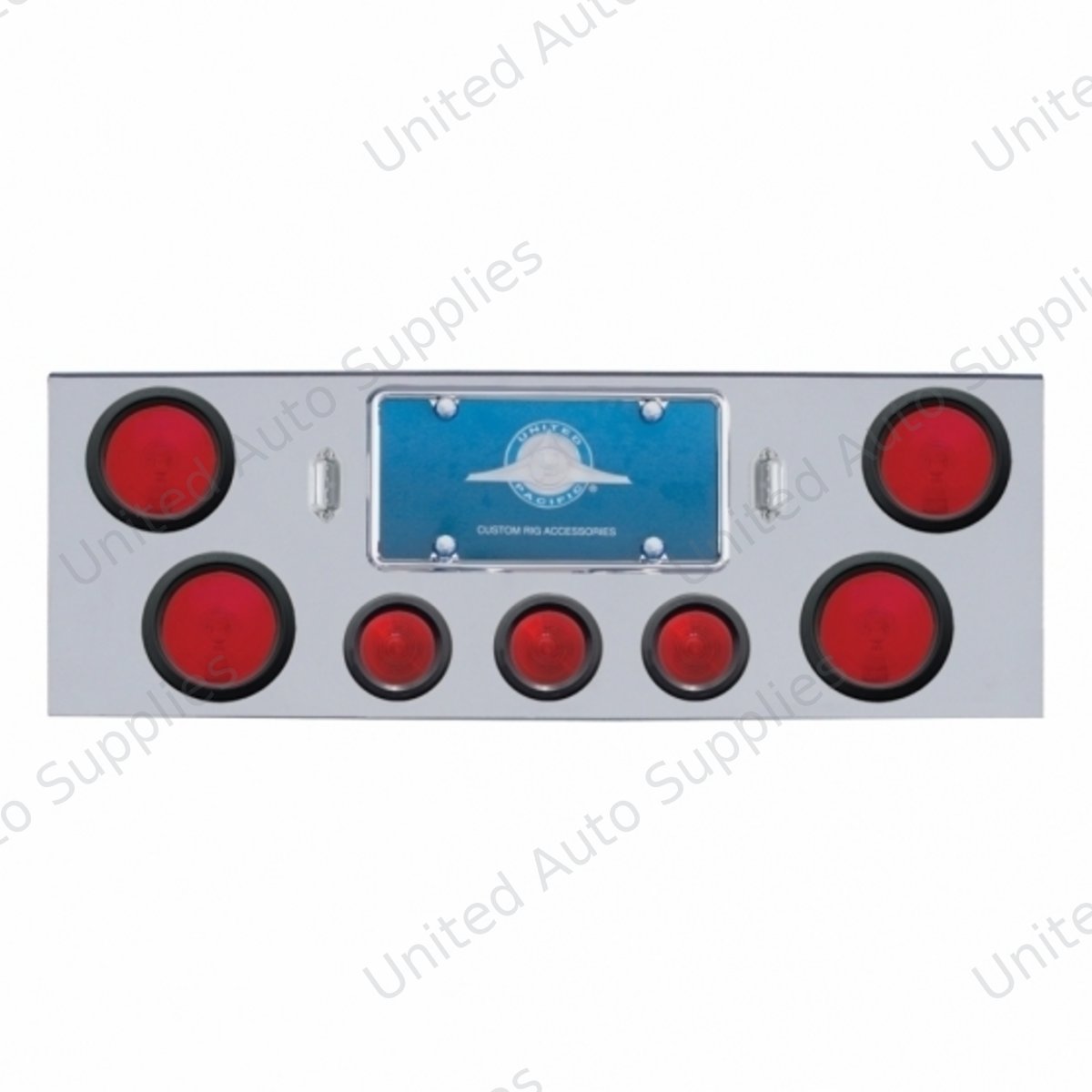 Chrome Rear Center Panel With Four 4" Lights & Three 2.5" Beehive Lights & Grommets