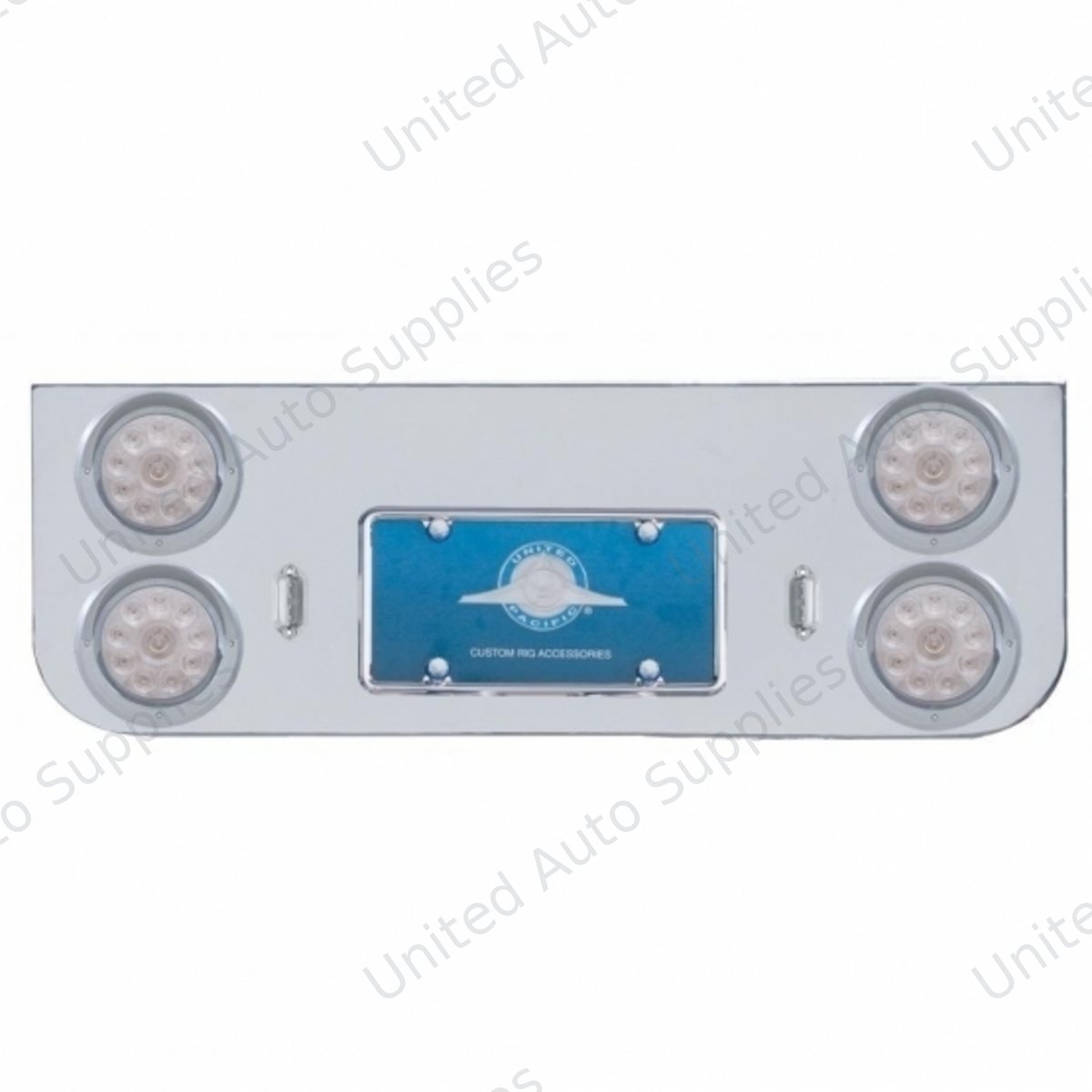 Chrome Rear Center Panel With Four 10 LED 4" Lights & Visors - Red LED/Clear Lens