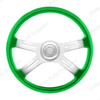 18" Candy Color 4 Spoke Steering Wheel With Chrome Horn Bezel And Horn Button-Candy Apple Green