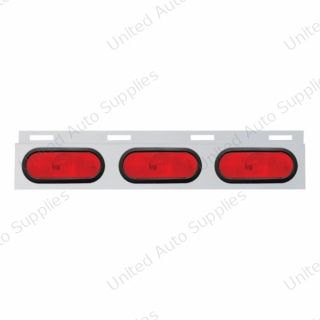 Stainless Top Mud Flap Plate With 3 Oval Lights & Grommet - Red Lens (Each)