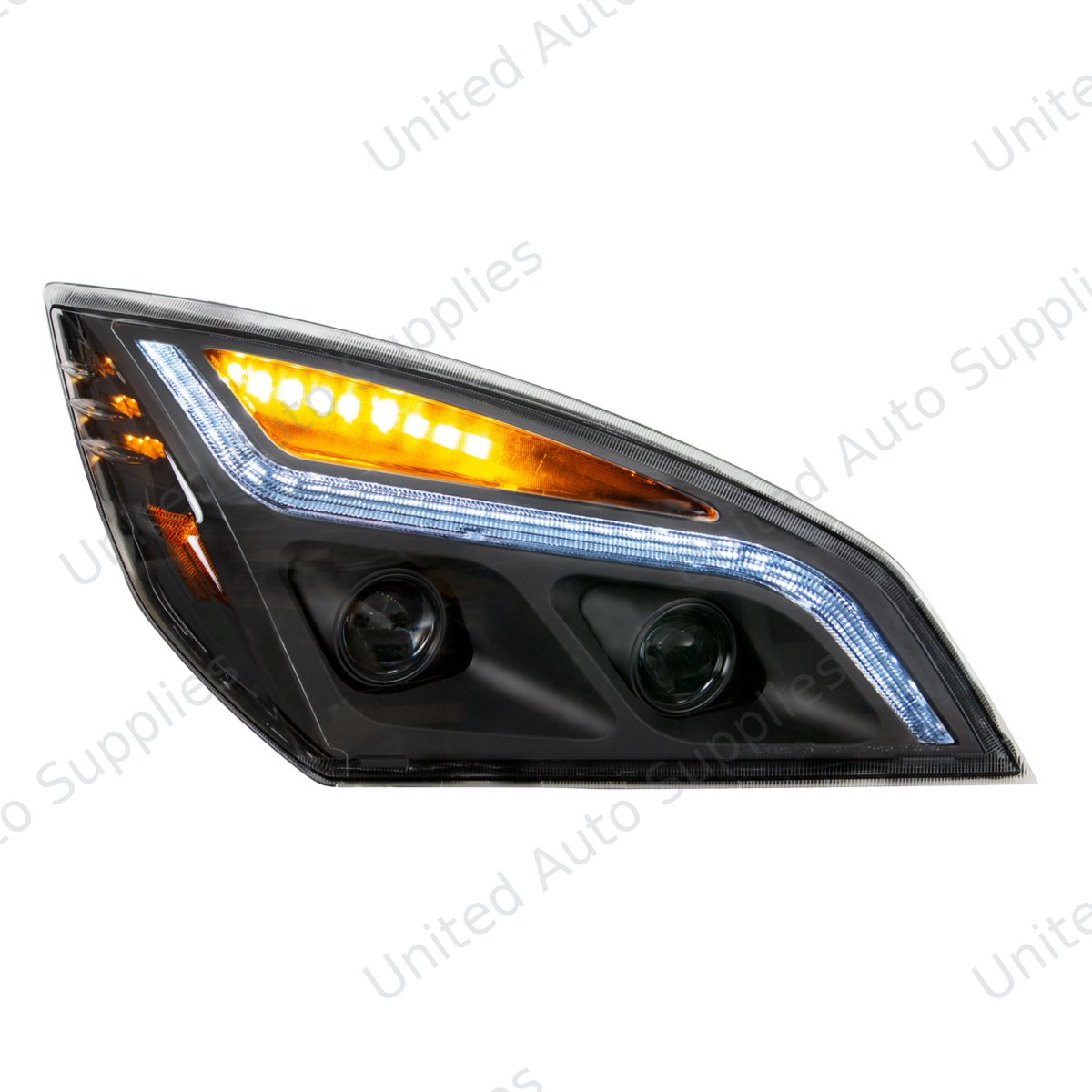 Black LED Projection Headlight With LED Position Light For 2018-2024 Freightliner Cascadia- Passenger