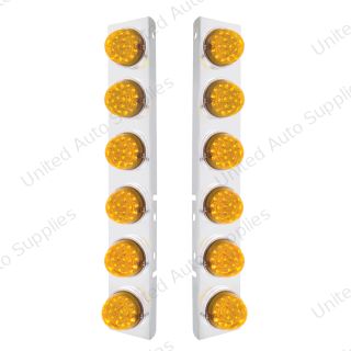 SS Front Air Cleaner Bracket With 12X 17 Amber LED Dual Function Reflector Lights & SS Bezels For Peterbilt-Amber Lens