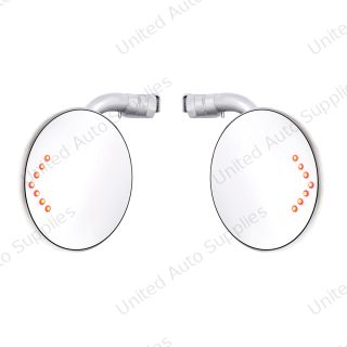 4" Curved Arm Peep Mirror Bundle With Convex Mirror Glass & LED Turn Signal (Pair)