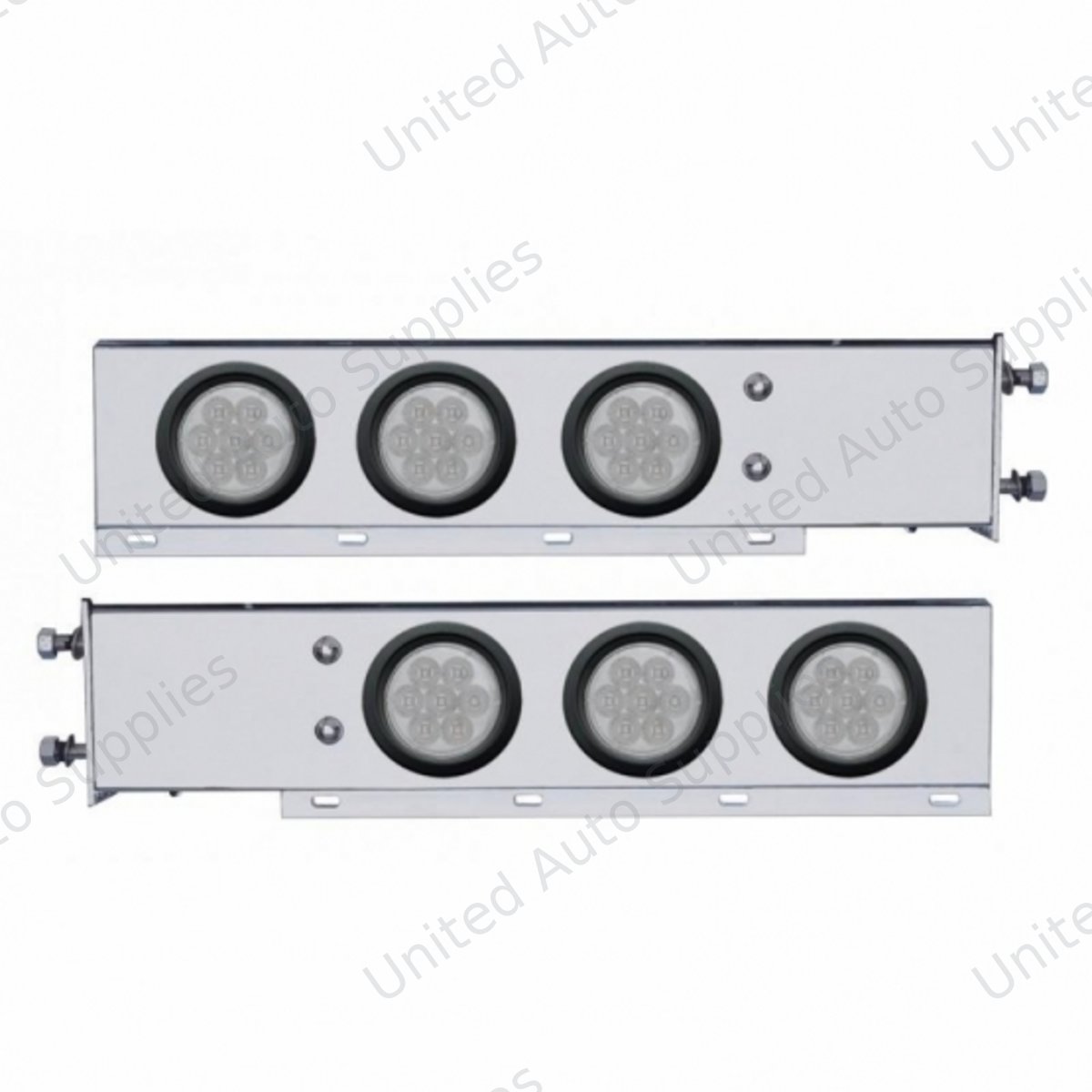 3-3/4" Bolt Pattern Chrome Spring Loaded Bar W/6X 4" 7 Red LED Lights - Clear Lens (Pair)