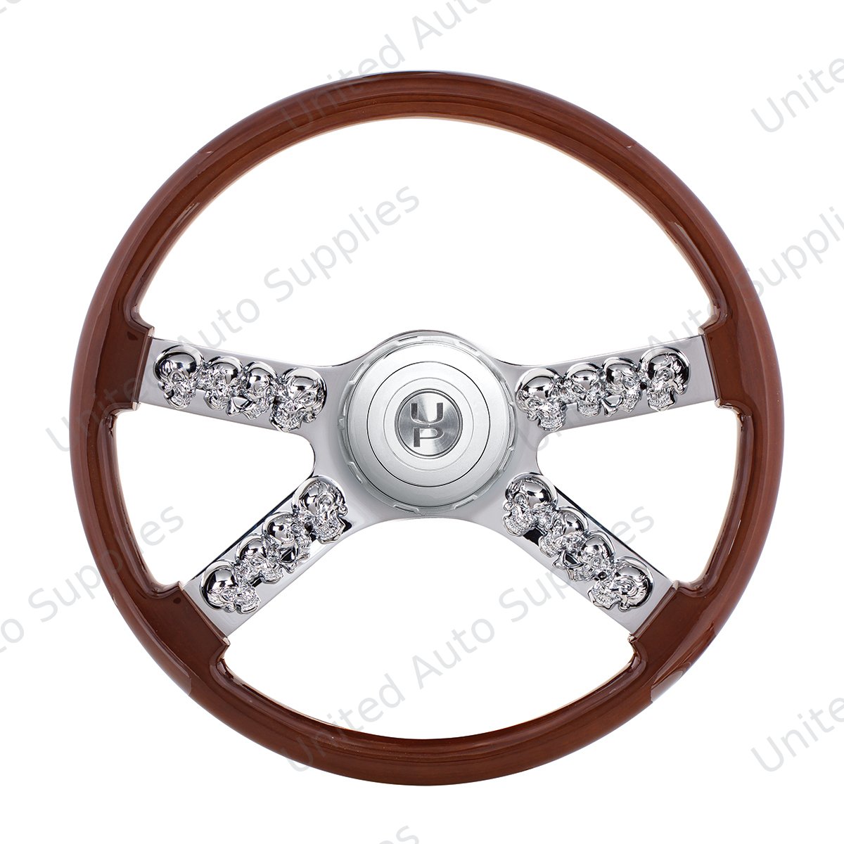 18" Skull Steering Wheel With Hub & Horn Button Kit For Peterbilt (2003+) & Kenworth (2003+)