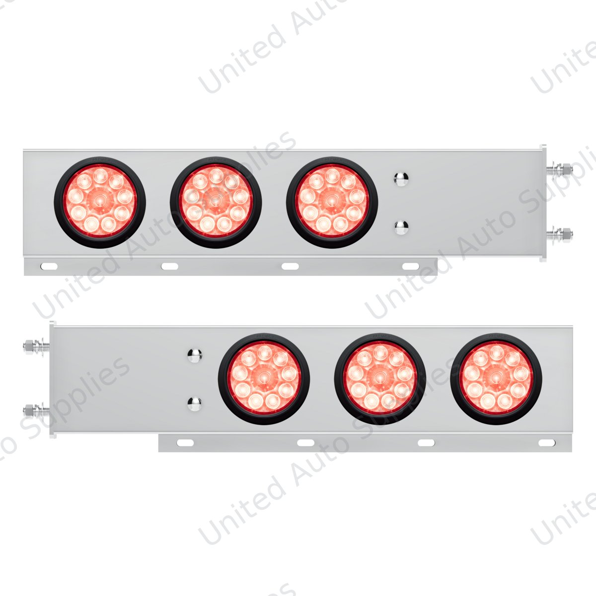 3-3/4" Bolt Pattern Deluxe SS Spring Loaded Bar W/6X 10 LED 4" Lights -Red LED/Clear Lens (Pair)