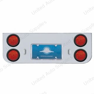 Chrome Rear Center Panel With Four 7 LED 4" Reflector Lights & Grommets - Red LED/Red Lens
