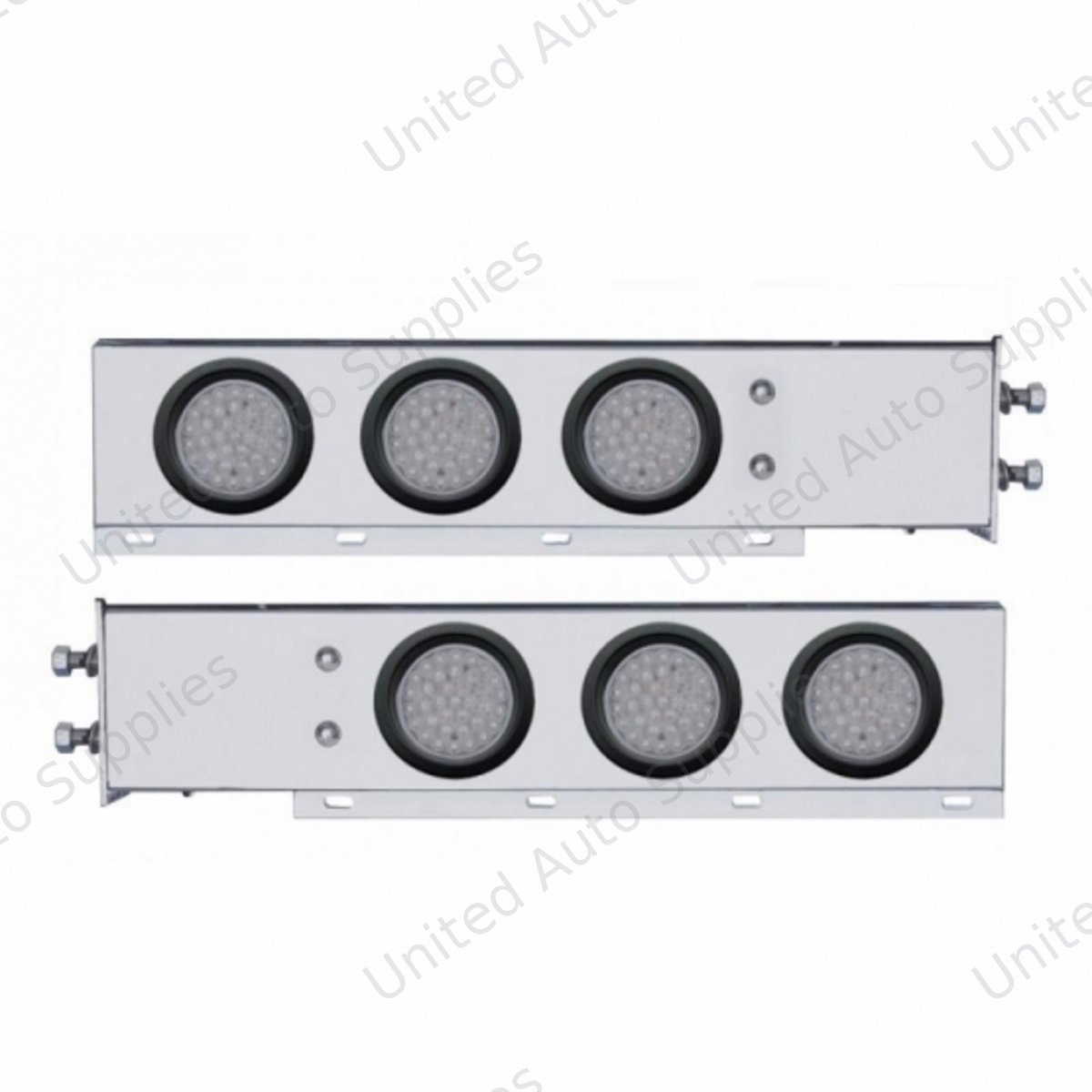 2.5" Bolt Pattern Chrome Spring Loaded Bar W/6X 36 LED 4" Lights -Red LED/Clear Lens (Pair)