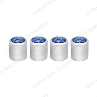 Chrome Round Valve Caps With Blue Crystal (4-Pack)