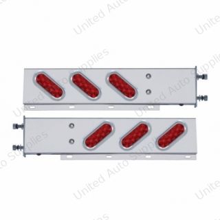 3-3/4" Bolt Pattern SS Spring Loaded Bar With 6 Oval 10 LED Lights & Visors -Red LED & Lens (Pair)