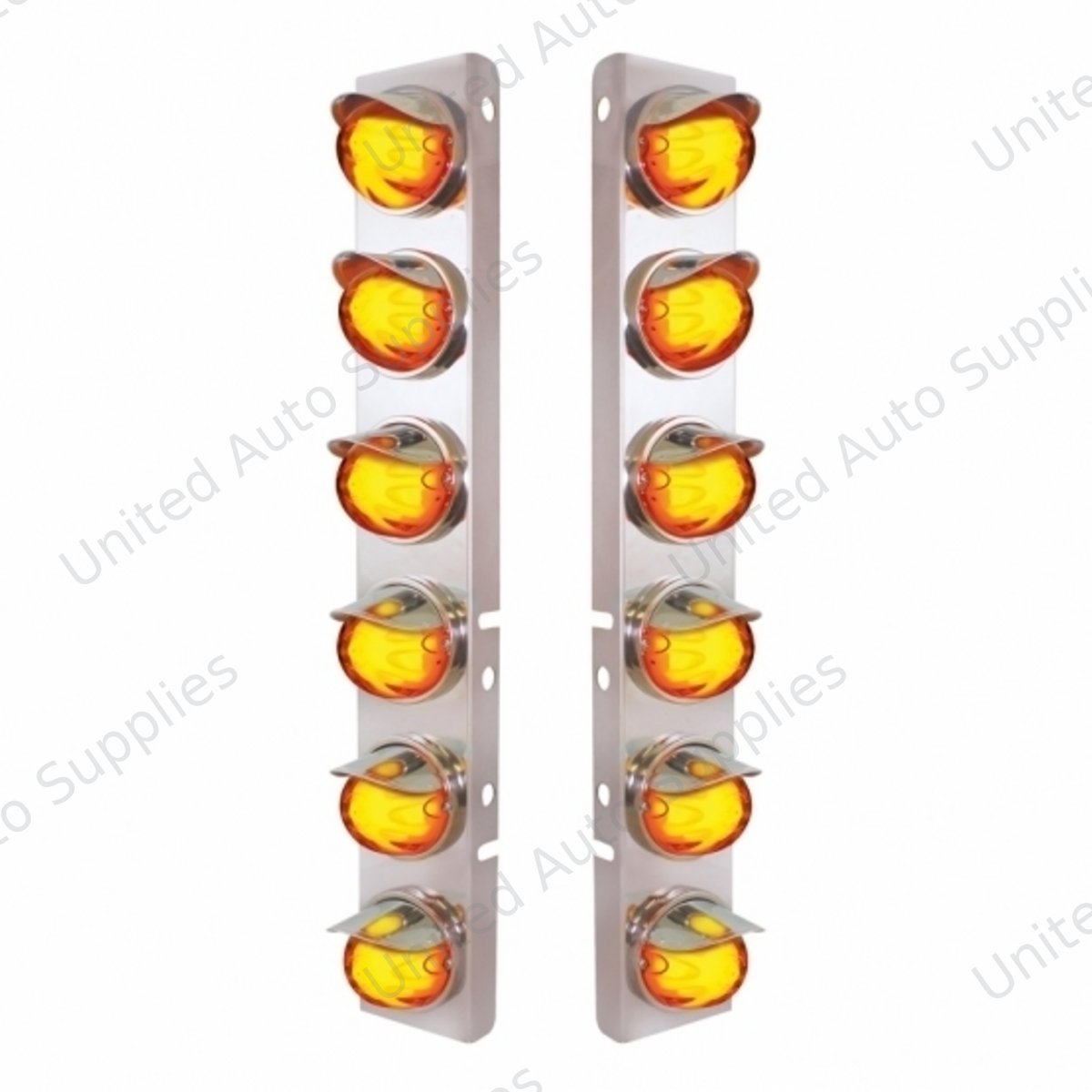 SS Front Air Cleaner Brkt With 12X 9 Amber Hi/Lo LED Watermelon GloLight & Visors For Peterbilt-Amber Lens