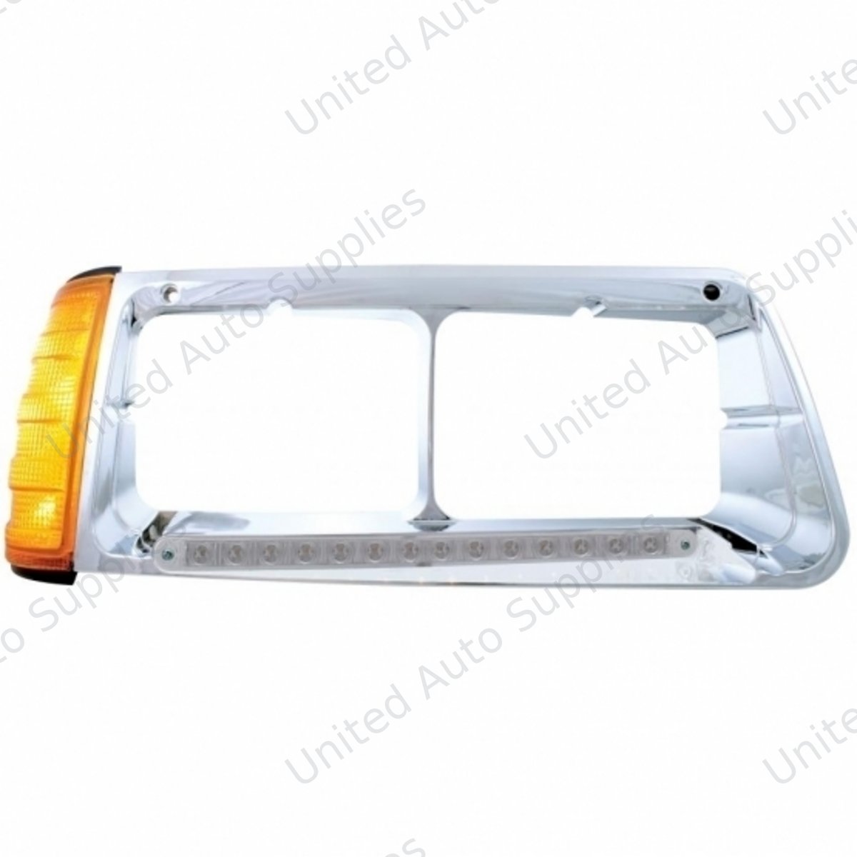 14 LED Headlight Bezel With Turn Signal For 1989-2009 Freightliner FLD - Passenger - Amber LED/Clear Lens