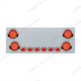 SS Rear CP With 4X 7 LED 4" Reflector Lights & 6X 9 LED 2" Lights & Visors (No LP Holes)-Red LED & Lens