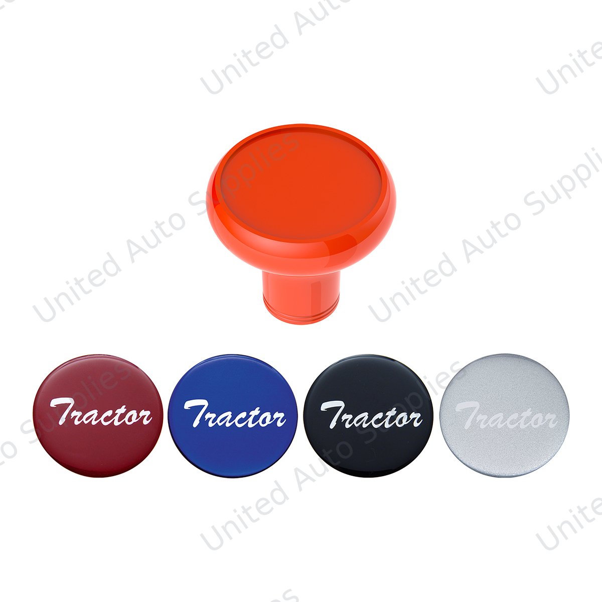 Deluxe Aluminum Screw-On Air Valve Knob With Multi-Color Glossy Tractor Sticker - Cadmium Orange