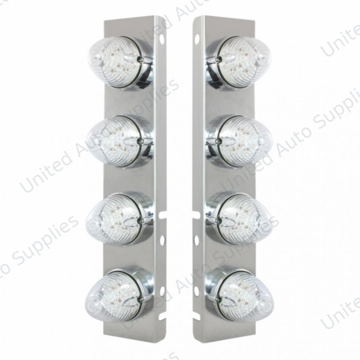 SS Front Air Cleaner Bracket With 8X 19 LED Beehive Lights & Bezels For Peterbilt-Amber LED/Clear Lens