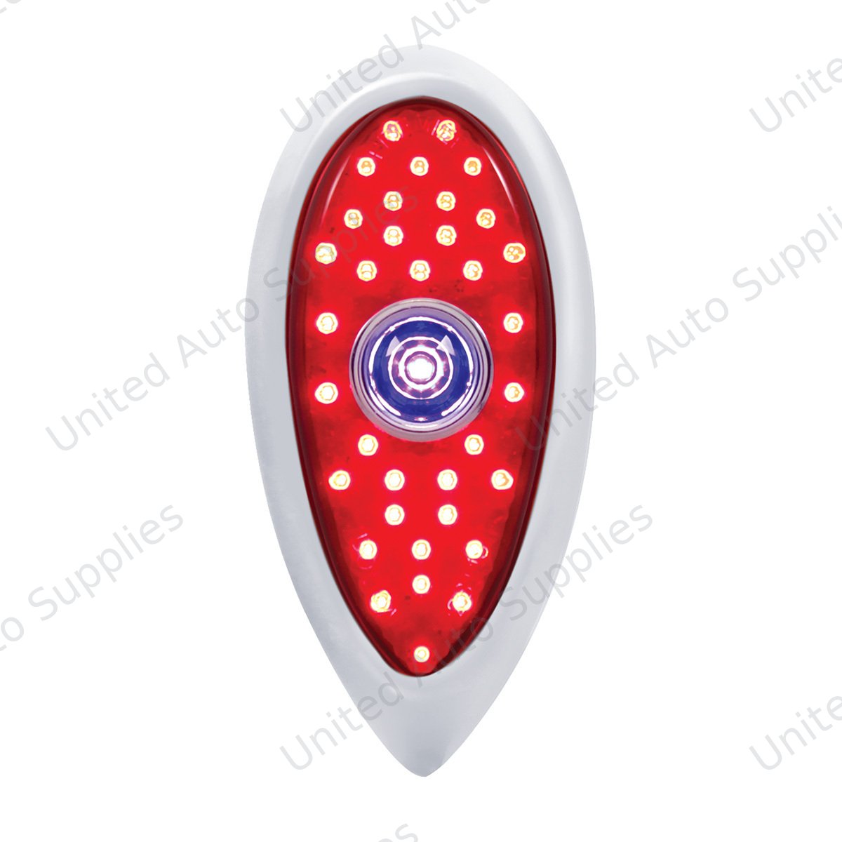 23 LED Tail Light With Chrome Flush Mount Bezel For 1938-39 Ford Car-Red Lens With Blue Dot