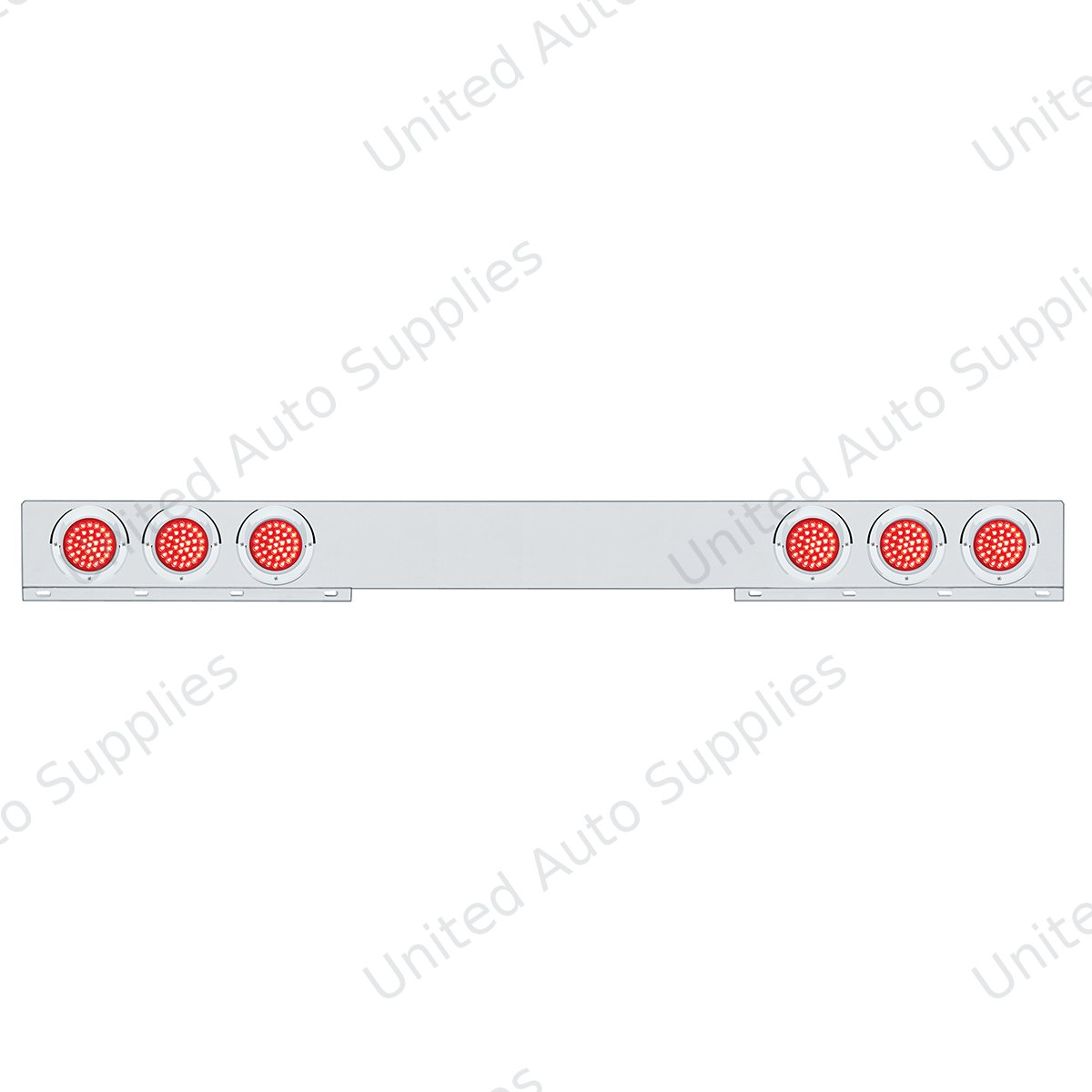 Chrome 1 Piece Rear Light Bar With Six 36 LED 4" Lights & Visors - Red LED/Red Lens