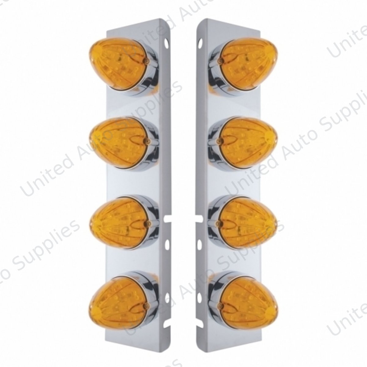 SS Front Air Cleaner Bracket With 8X 19 LED Watermelon Lights & Bezels For Peterbilt-Amber LED & Lens