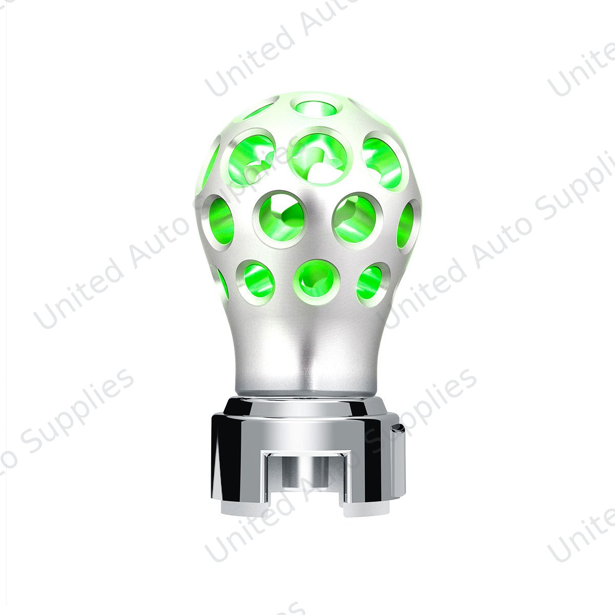 Thread-On Annodized Phoenix Ball Gearshift Knob With LED 13/15/18 Speed Adapter-Green LED