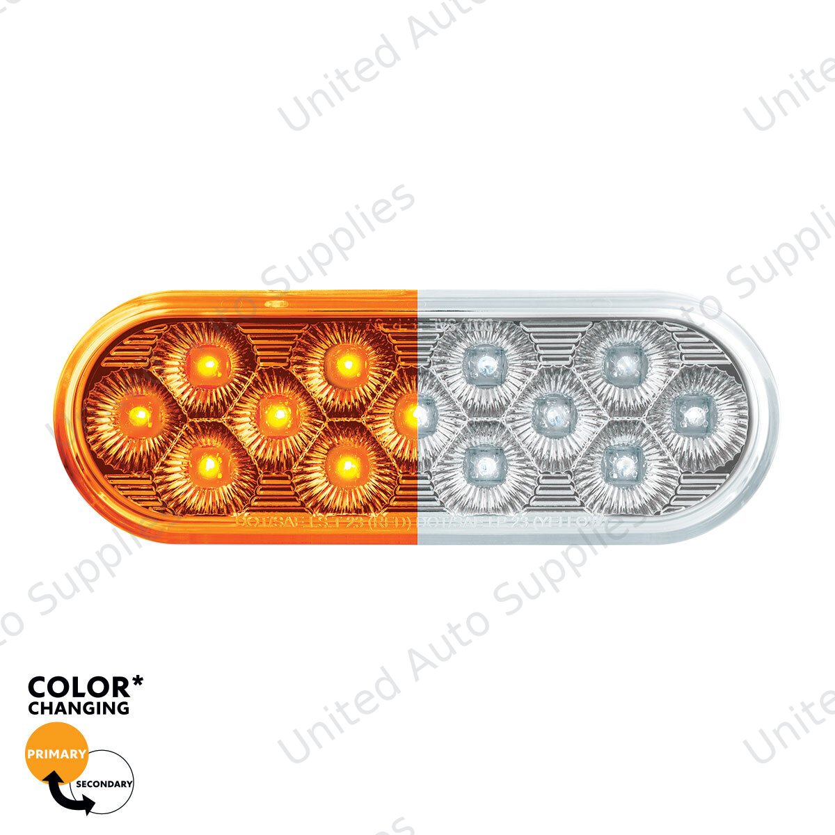 13 LED 6" Oval Double Fury Light (Turn Signal)-Amber & White LED/Clear Lens