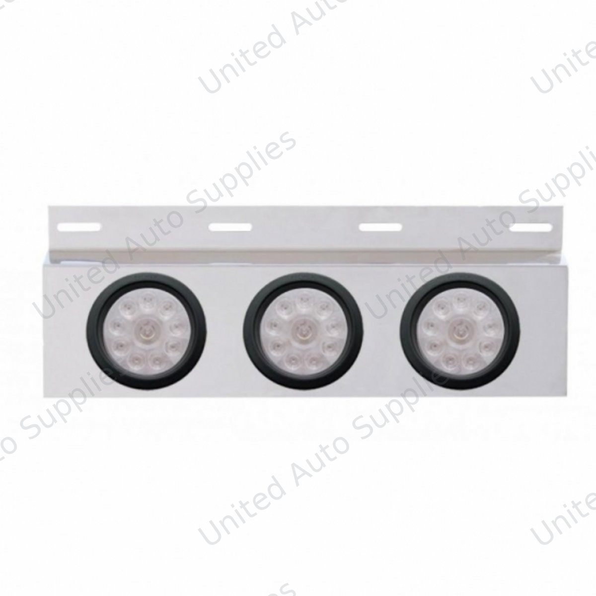 Stainless Top Mud Flap Plate With 3X 10 LED 4" Lights & Grommets - Red LED/Clear Lens (Each)