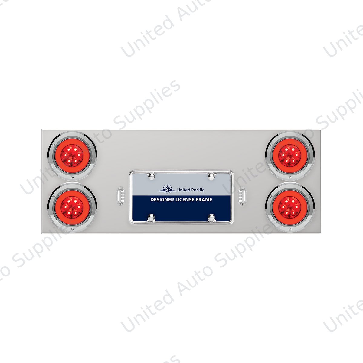 33-3/4" Stainless Rear Center Panel With Four 21 LED 4" GloLight & Bezels - Red LED/Red Lens