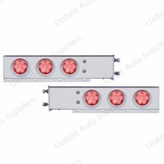 3-3/4" Bolt Pattern Chrome Spring Loaded Bar With 6X 4" 7 Red LED Lights & Visors - Red Lens (Pair)