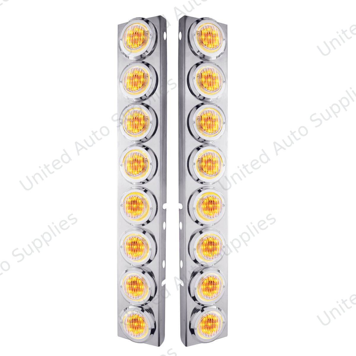SS Front Air Cleaner Bracket With 16X 9 LED 2" Lights & Bezels For Peterbilt-Amber LED/Clear Lens