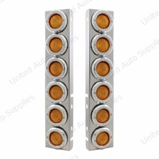 Stainless Front Air Cleaner Bracket With 12X 2" Flat Lights & Bezels For Peterbilt