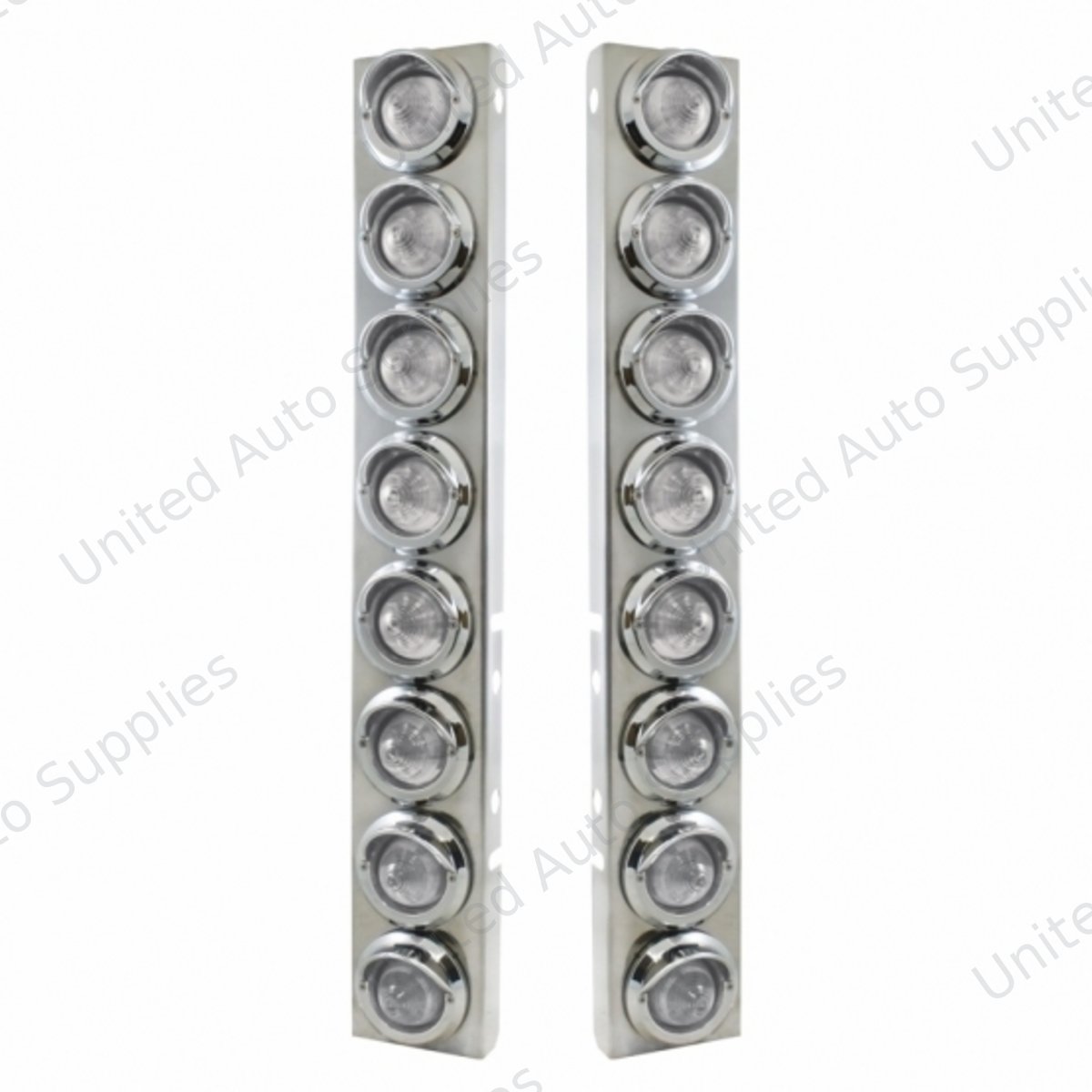 SS Front Air Cleaner Bracket With 16X 9 LED 2" Beehive Lights & Visors For Peterbilt-Amber LED/Clear Lens