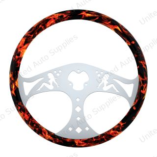 18" Flame Steering Wheel With Hydro-dip Finish Wood - Lady