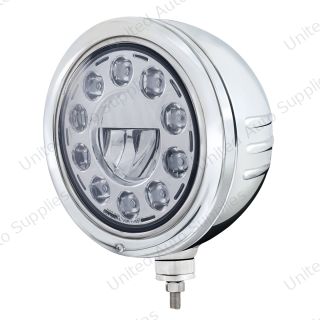 Stainless Bullet Embossed Stripe Headlight Housing With 11 LED Crystal 7" Round Headlight