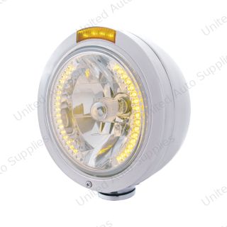Stainless Steel Bullet Classic Headlight H4 With Amber LED & Dual Mode LED Signal - Amber Lens