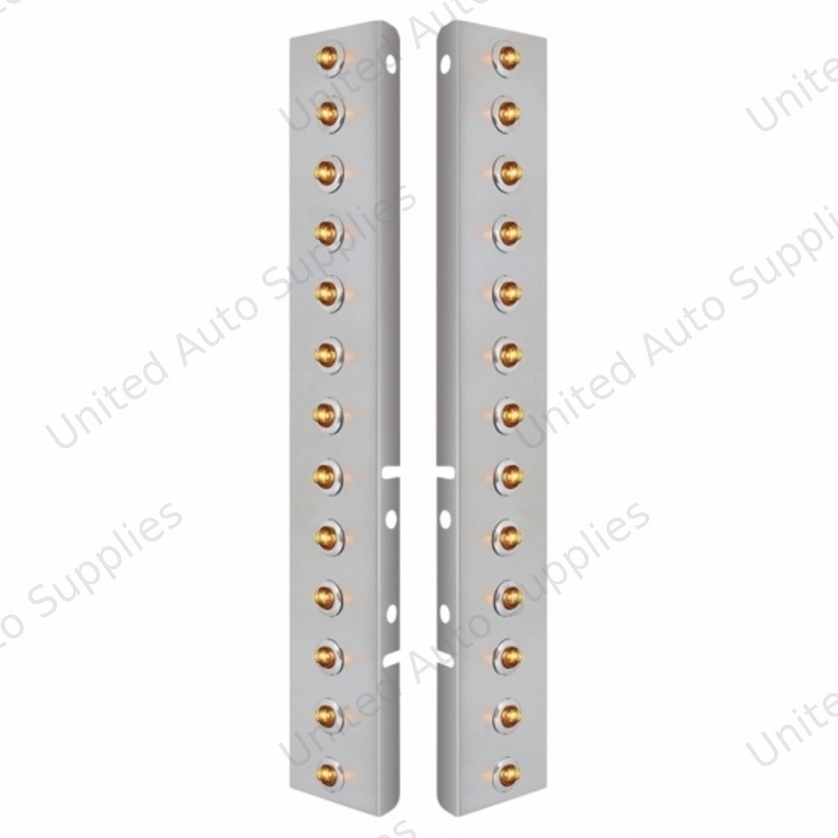 SS Front Air Cleaner Bracket With 26X 2 Amber LED 3/4" Mini Lights & SS Bezels For Peterbilt-Clear Lens