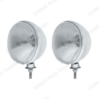 7" Chrome Dietz Style Headlight With 12 Volt H6024 Halogen Seal Beam Bulb (Pair)