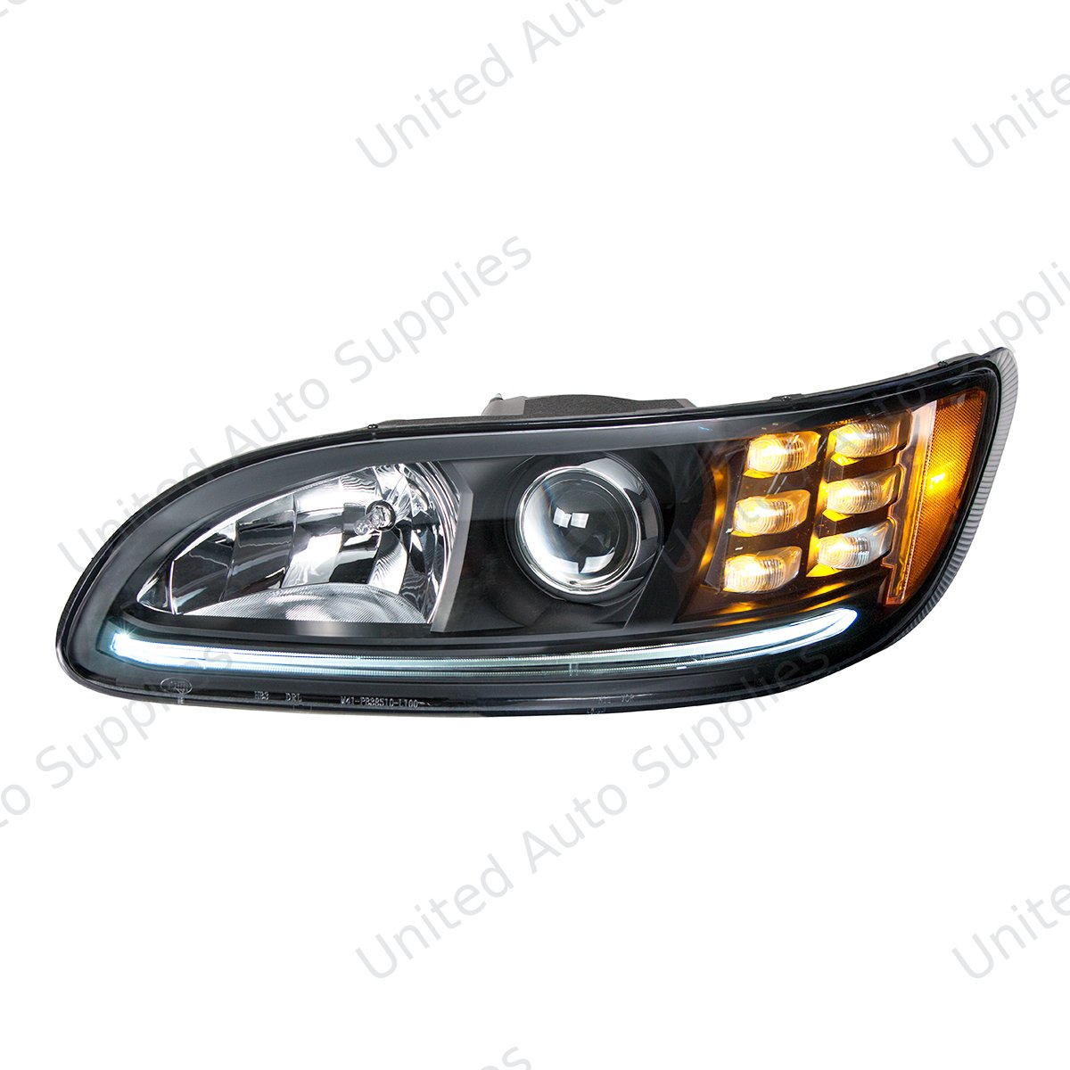 "Blackout" Projection Headlight With LED Turn & Position Light for 2005-2015 Peterbilt 386- Driver